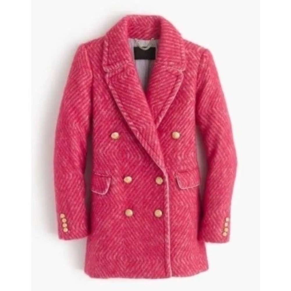 J.Crew Pink Herringbone Tweed Double Breasted Blazer Gold Crest Buttons - Picture 8 of 16